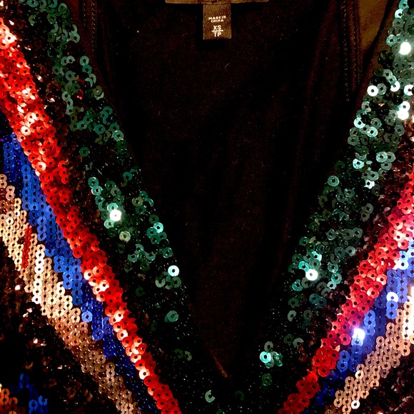 Express Sequin Bodysuit Black, Silver, Multicolor Size XS, Like New - Picture 3 of 4